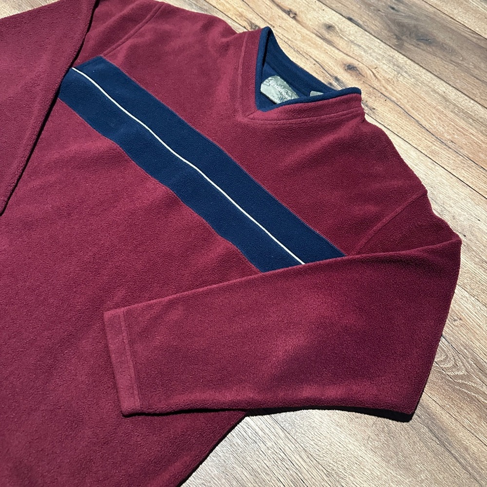 Vintage Expeditions by Wrangler Burgundy Navy Stripe Fleece Pullover Mens Medium